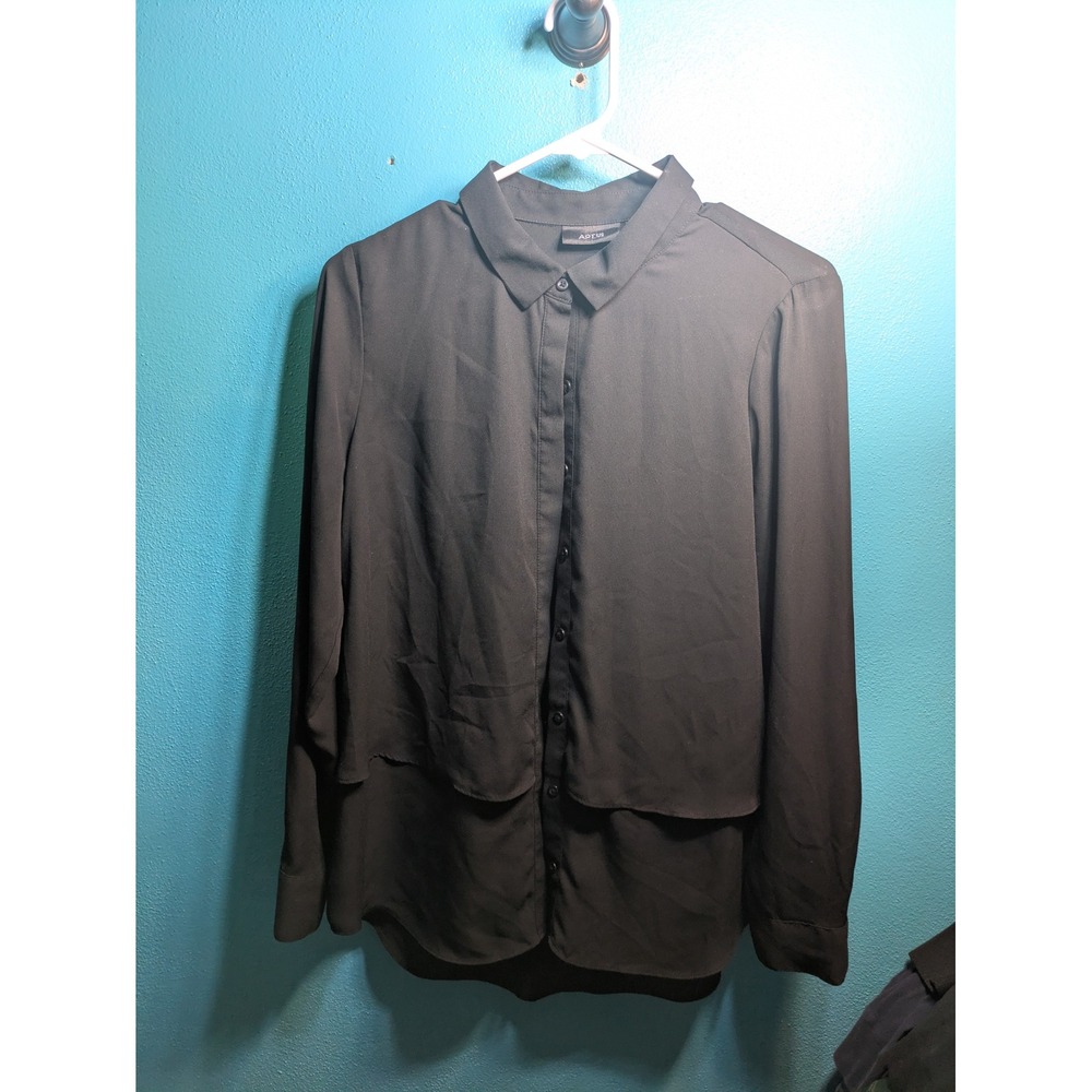 Apt 9 Womens Black Long Sleeve Layered Button Down Blouse Shirt Medium